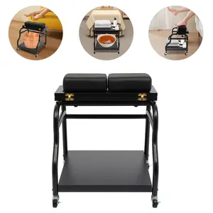 CNCEST Multi-functional Foot Spa Trolley with Foldable Top 2-Tier Mobile Cart 4 Locking Wheels PU Cushion for Manicure Massage Beauty Salon Home Use Black