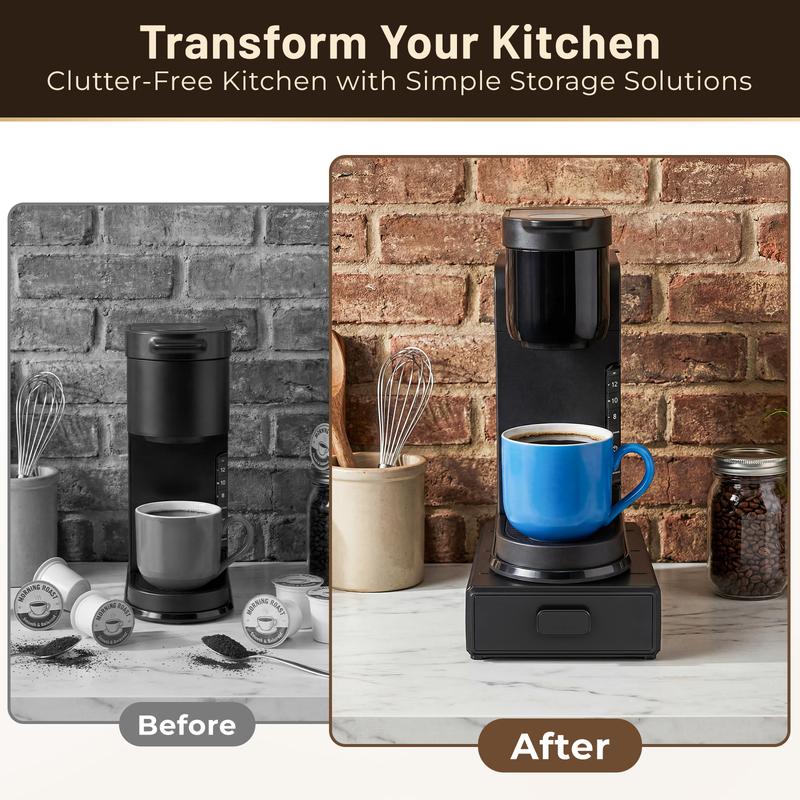 EVERIE Coffee Pod Drawer Compatible with Keurig  Smooth Slide Organizer Saves Counter Space Holds 18 Pods