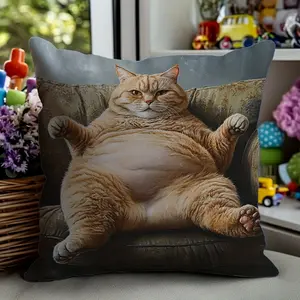 1pc Pillowcase, Charming Fat Cat Sofa Pillow Cover - Soft and Smooth Polyester Short Plush Fabric, Single-Sided Printed Pattern, 17.72inch*17.72inch, for Home, Bedroom, Car Decoration - Ideal Choice for Easter, Christmas, Thanksgiving, New Year, and