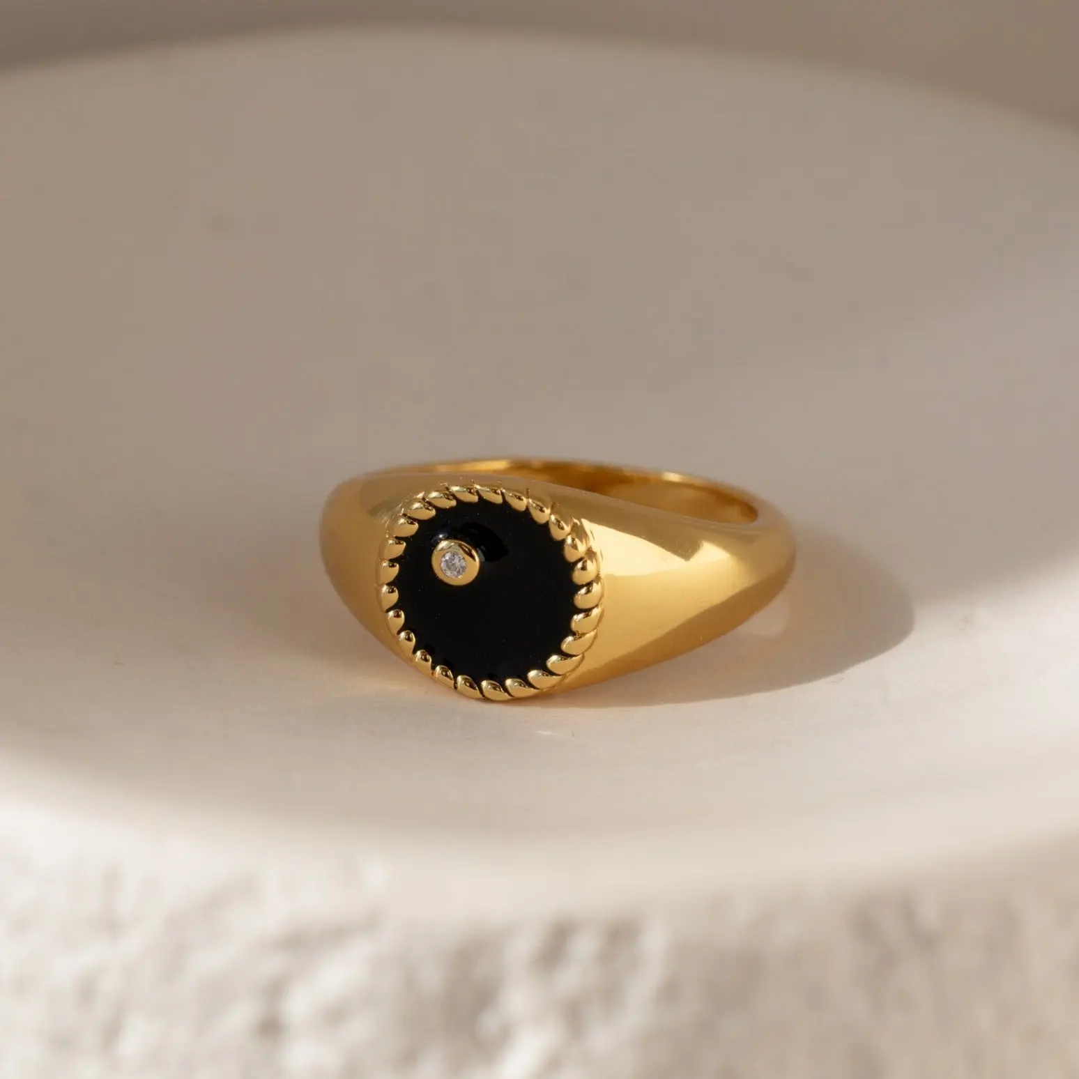 Natasha Black Signet Ring by Caitlyn Minimalist - Vintage Black Enamel Statement Ring - Gothic Jewelry - Gift for Her