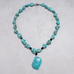 Howlite Turquoise Necklace With Stainless Steel Clasp - 22"