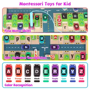 Magnetic Alphabet Maze Board, Montessori Toys for Ages 3-6, Parking Theme Letter Tracking Puzzle Toy Gift, Fine Motor Skills Educational Toys for Kids Toddler Boys Girls Preschool Activities Games