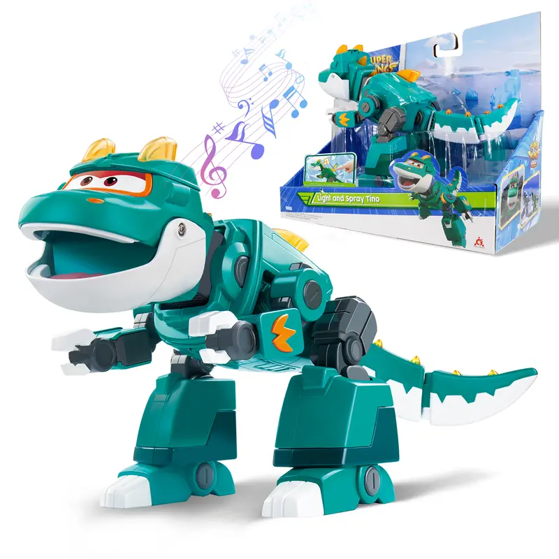 Alpha Group Super Wings Tino Dinosaur Action Figure - Season 6 New Character, 15in Length, 9in Height, BPA-Free ABS Plastic, Water Mist, Light & Roar Play, 9-Segment Animation Soundtrack, Unisex Kids' Toy for Ages 3+, Birthday Gift Dinosaur Toy