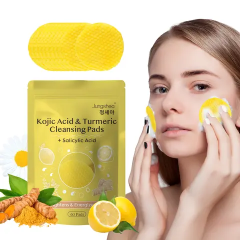 Jungshea Turmeric Kojic Acid Daily Facial Cleansing Pads - Gentle Exfoliant Cleanser with Vitamin C, Sensitive Skin Support, Moisturizing Hydration, Self Care Products (60-Count Pack for Smooth, Radiant Skin)