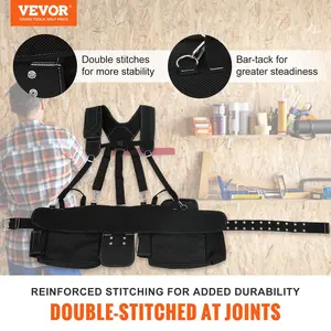 VEVOR Tool Belt with Suspenders, TikTokShopBlackFriday, 29 Pockets, 29-54 inches Adjustable Waist Size, Tool Belts for Men, 600D Polyester Heavy Duty Carpenter Tool Pouch for Carpenters, Electricians, and Gardening, Black