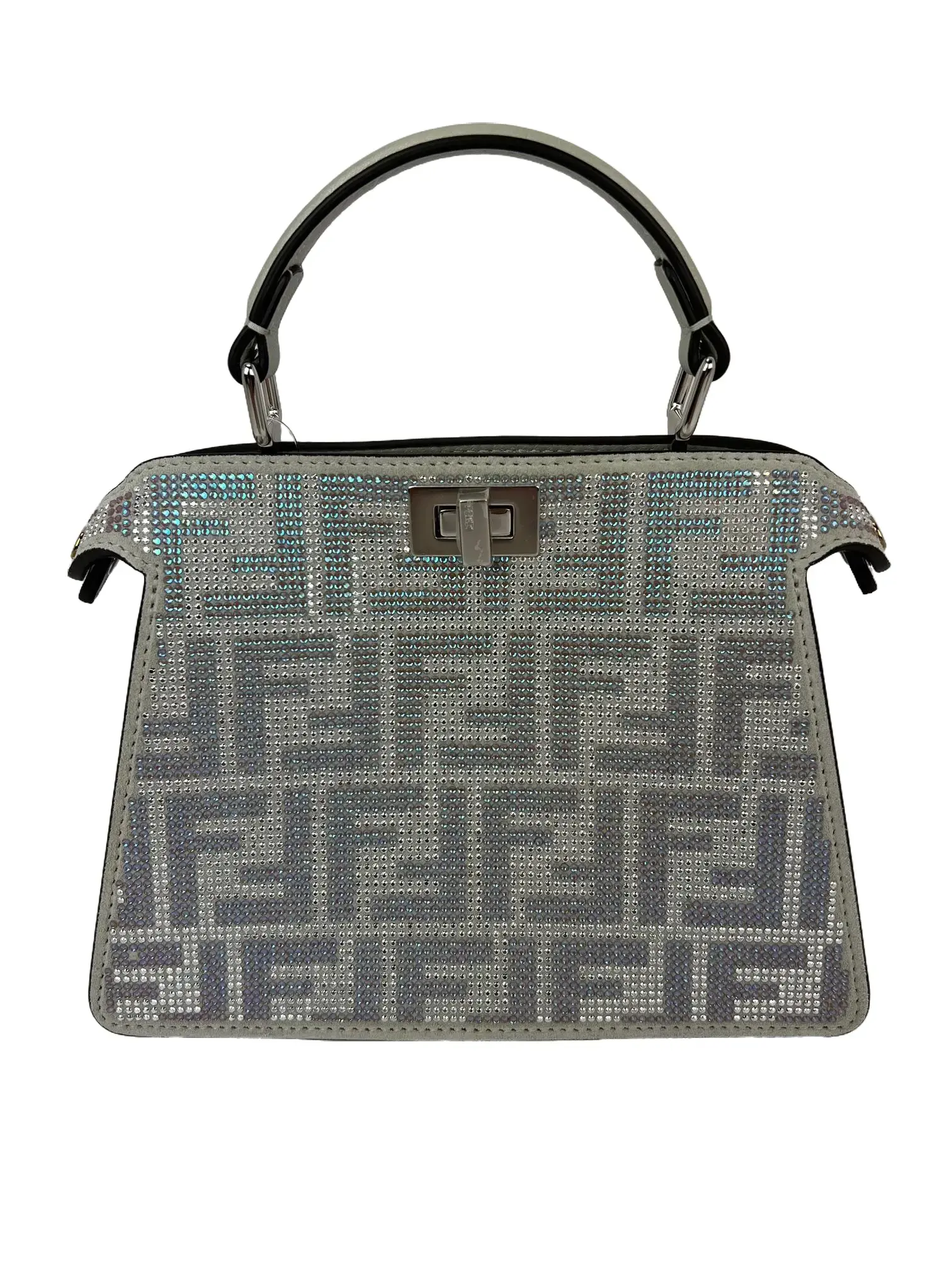 Pre-owned FENDI leather Crossbody Bags Vitello Laminato FF Petite I See U Peekaboo Crystal Crossbody Satchel Bag, Leather, Silver Hardware, Mint Condition, Includes Dust Bag & Rain Cover