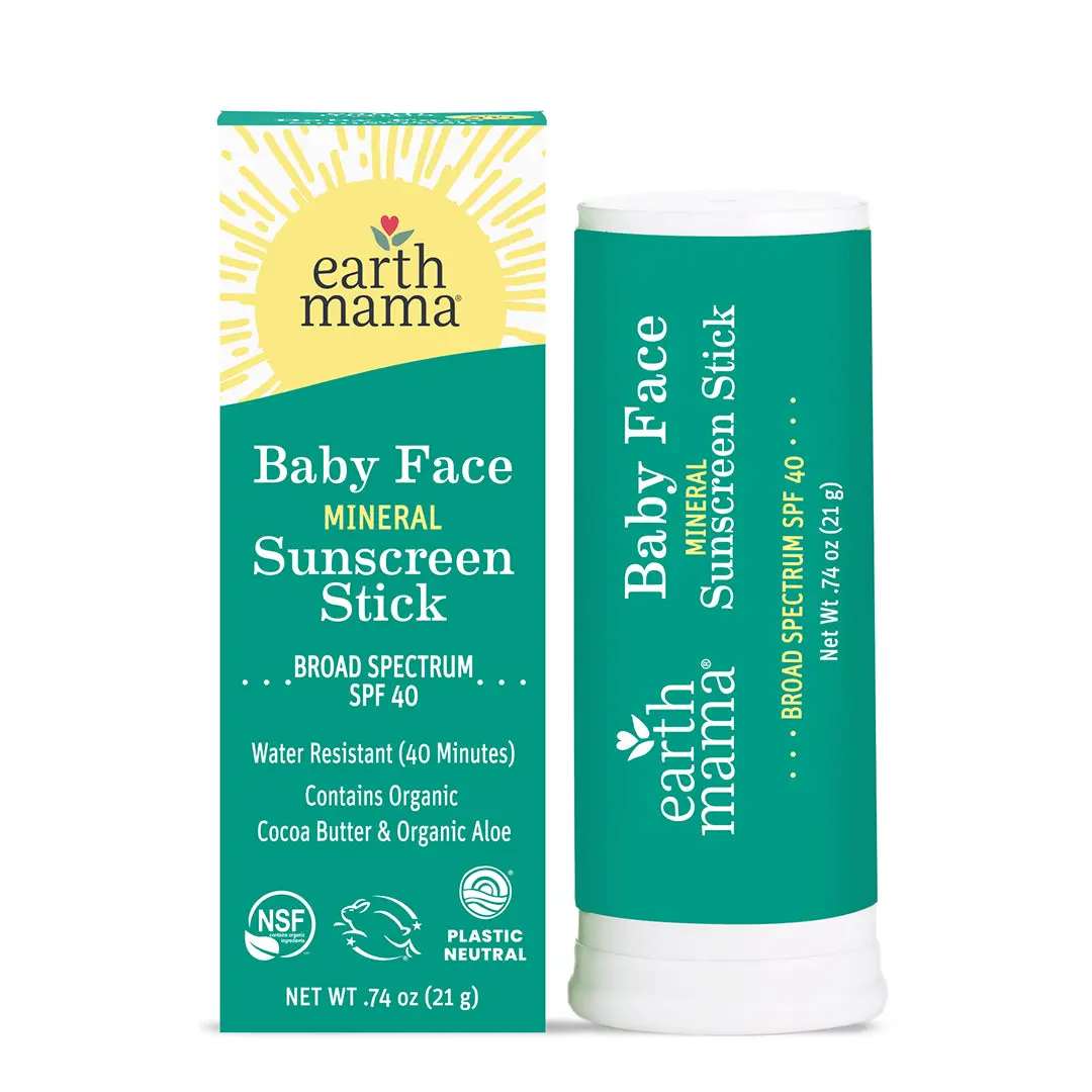 Earth Mama Baby Face Mineral Sunscreen Face Stick SPF 40 – Broad Spectrum Zinc Protection with Calendula & Aloe – 0.6 oz Earth Mama Baby Face Mineral Sunscreen Face Stick SPF 40 – Broad Spectrum Zinc Protection with Calendula & Aloe – 0.6 oz