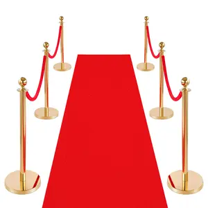 VEVOR 6-Piece Gold Stainless Steel Stanchion Post Crowd Control Barrier Set - Red Carpet, 4 Red Velvet Ropes, Hollow Base, Party Decor for Weddings, Exhibitions (Father's Day Gift)