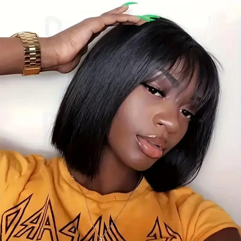 [Summer Must Have] Menglle Bob Wig With Bang 7x6 Lace Front Human Hair Wig Wear and Go Short Bob Wigs Natural Look Cute Fashion 8 Inch #Summervibes#DealsForYouDays