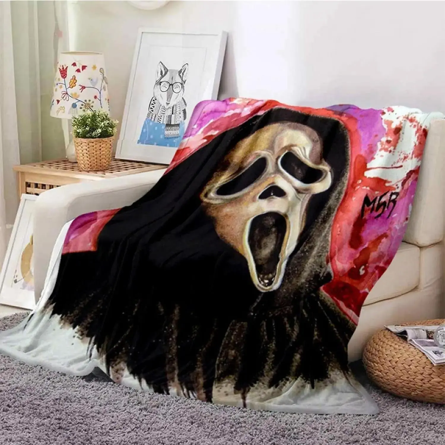 Ghostface Flannel Throw Blanket - Ultra-Soft, Warm, No-Pilling Horror Mask Design - Lightweight for Adults Movie Nights, Flannel Blankets
