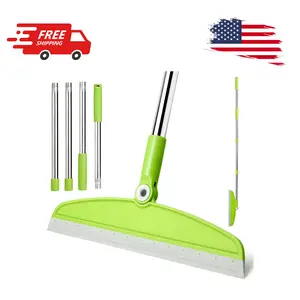 Silicone Air Broom, Multifunction Magic Broom with Long Handle, Adjustable Rubber Squeegee (Gray Green)