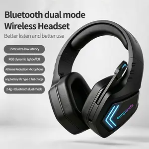 Wireless gaming headphones for PS5, PS4, PC, laptops, Mac and switches, dual low latency 2.4GHz USB/Type-C, Bluetooth gaming headphones with ENC microphone, for Gamecube, 3D stereo, color light, 50H power supply