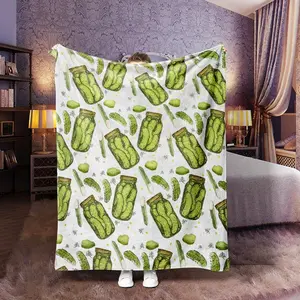 Cucumber Pattern Flannel Blanket, Soft Comfortable Warm Throw, Air-conditioned Room Blanket, Warm Nap Blanket for Home Office Travel