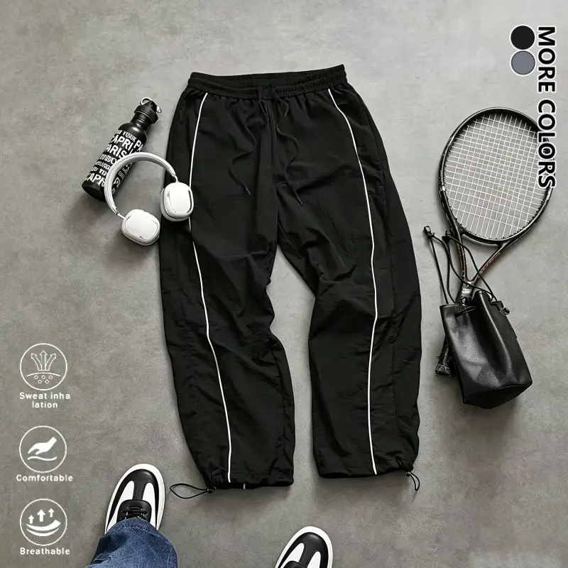 Life Keeps Moving men’s casual athletic long pants, loose fit, lightweight breathable skin-friendly fabric, solid-color jogging pants suitable for everyday wear, running, and travel