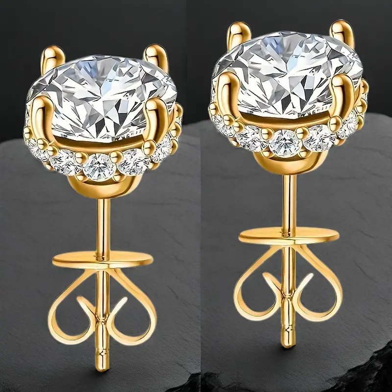 1 Pair Of 1 Carat Moissanite 925 925 Silvery Plated Stud Earrings, Luxurious, Bohemian Chic Design, Simple And Elegant Accessories for Men And Women, Ideal Gift for Valentine's Day, Christmas, Birthdays, Anniversaries And New Year's Celebrations