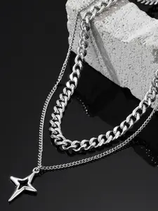 2-Piece Layered Cross Necklace with Star Elements, Hip Hop Style Unisex Jewelry for Street Fashion, Versatile Minimalist Accessory