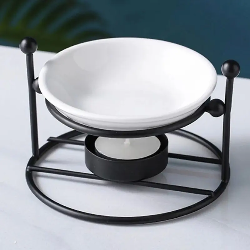 Ceramic Tea Light Incense Burner - Geometric Home Fragrance Room Accessory for Scent Oil, Aroma Candle Use, Room Accessories