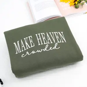 Make Heaven Crowded Embroidered Sweatshirt, Embroidered Christian Crewneck for Women & Men, Faith-Based Unisex Pullover, Soft Pastel Fall Aesthetic