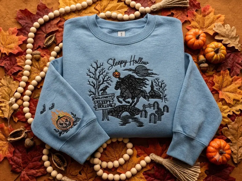Sleepy Hollow Embroidered Crewneck, Headless Horseman Halloween Sweatshirt, Welcome to Sleepy Hollow Sweater