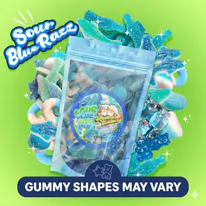 Sour Blue Razz Gummy Mix - Tangy Blue Raspberry Snack Gummi Mix for Sour Candy Lovers (Gummy Shapes & Varieties May Vary)