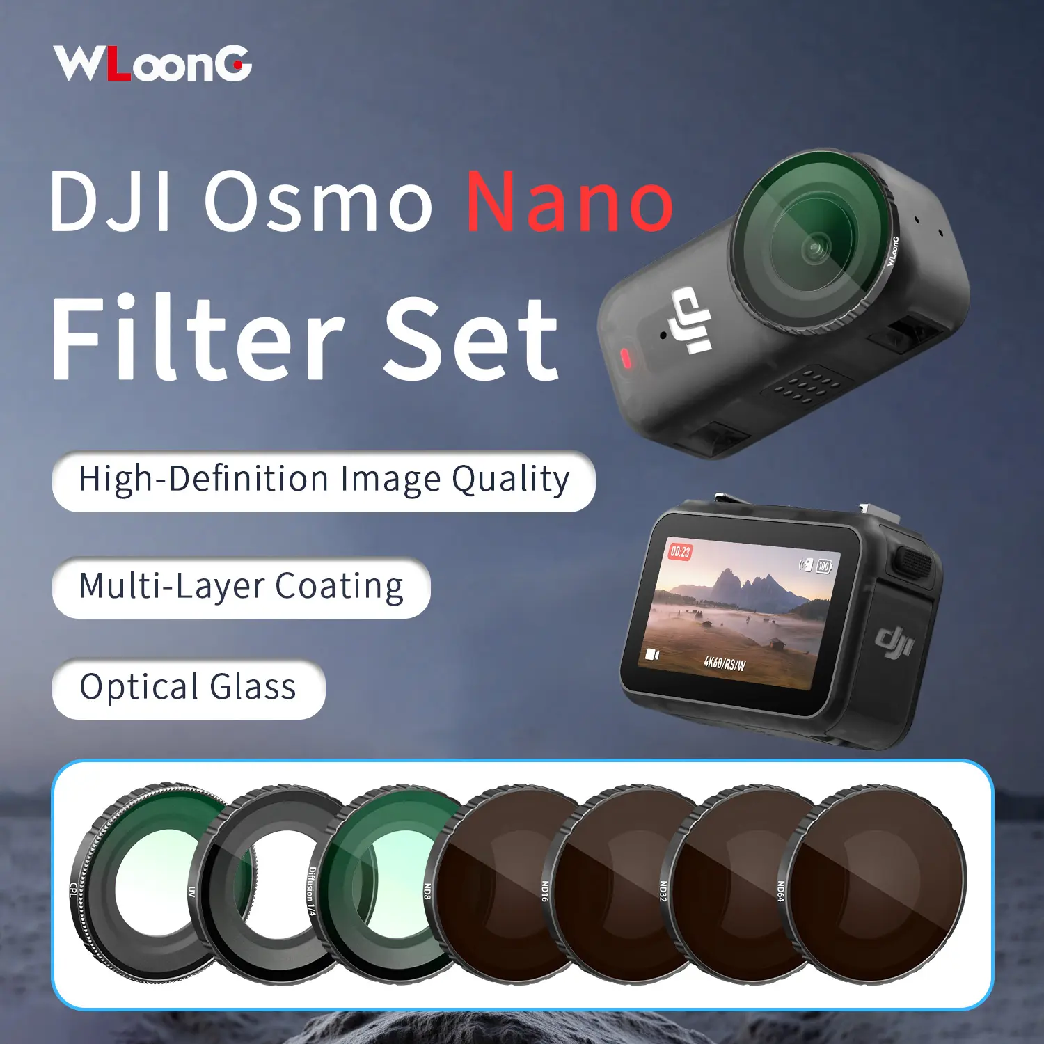 for DJI Osmo Nano Lens Filter Kit, UV Camera Filter, Multi-Coated/Optical Glass/Aluminum Alloy Frame, Camera Shooting Accessory, Portable Photography Accessory for Outdoor Sports, Holiday Travel, Lightweight Buckle Design, Easy Installation