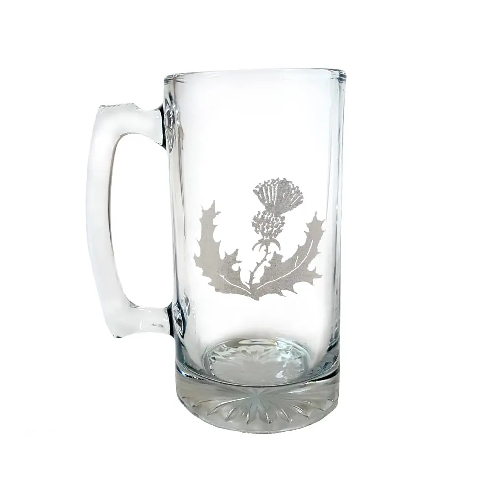 26 oz Scottish Thistle Engraved Stein Glass