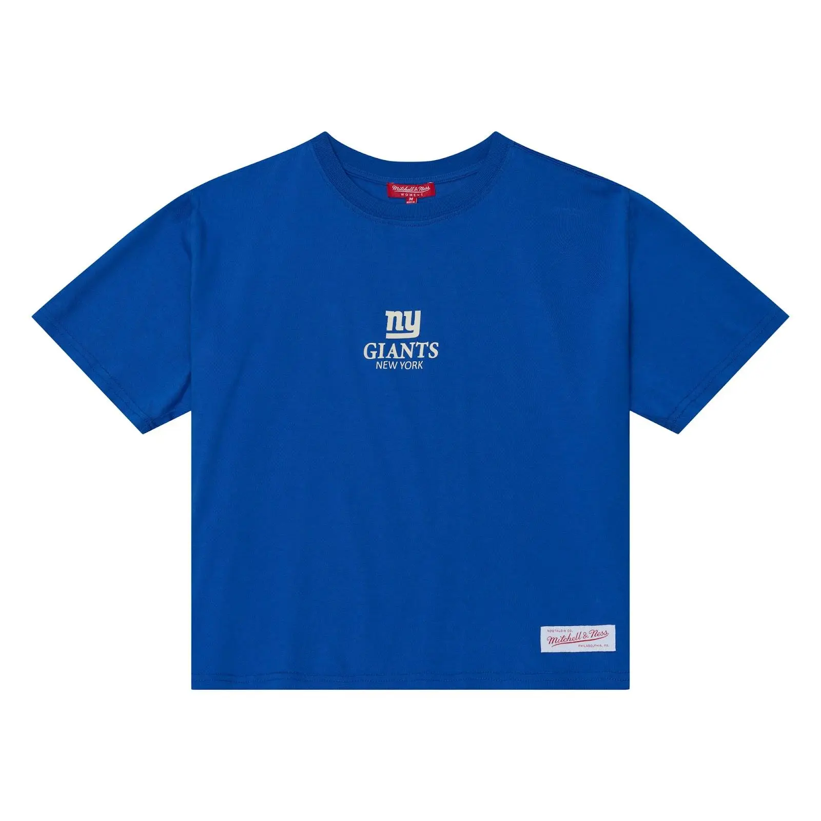 Women's New York Giants Royal Core Essentials Cropped Boxy T-Shirt NFL Throwback Tee Graphic Vintage Fan Gear Mitchell & Ness