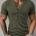 Men's Spring New Texture Dual Color Striped Deep V Neck Long Sleeve Outdoor Fashion Sport Top, Casual Slim-Fitting Long Shirt, Trendy Casual Shirt
