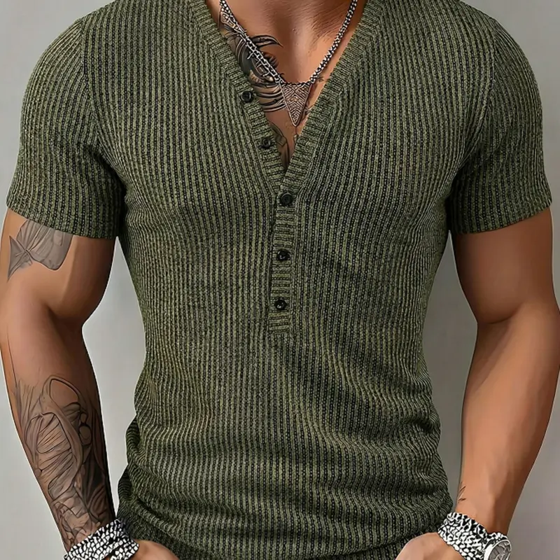 Men's Spring New Texture Dual Color Striped Deep V Neck Long Sleeve Outdoor Fashion Sport Top, Casual Slim-Fitting Long Shirt, Trendy Casual Shirt