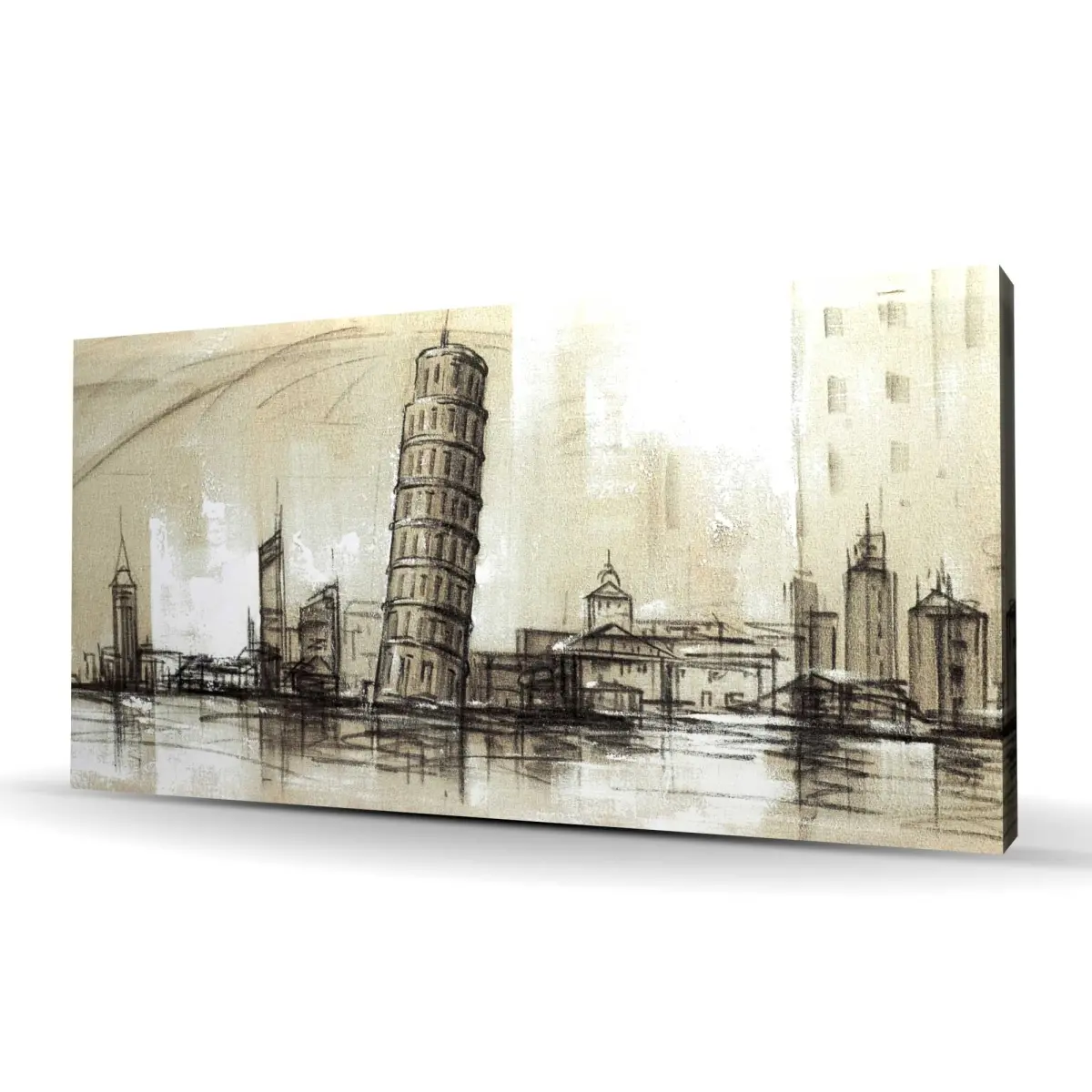 212 MAIN Artistic Sketch Style Pisa Tower Photo Wall Artwork, 24x48 in Beige Print, Home Decor Piece, Room Decor Accent, Ideal Gift