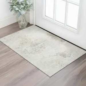 HomeRoots 643744 3x5 ft. Ivory & Beige Abstract Transitional Area Rug - Machine-Made, Washable, UV-Protected, No-Slip, Slip-Resistant, Stainproof Rectangle Rug, No-Slip Area Rugs, Slip-Resistant Area Rugs