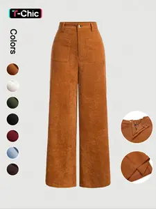 Women's Plain Pocket Button Front Wide Leg Pants, Everyday Casual High Waist Fit Trousers for Daily Wear, Ladies Bottoms for All Seasons, Baggy Pants