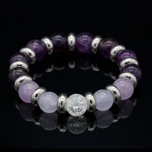Women's Bracelet for Spiritual Clarity & Emotional Balance: Chalcedony, Clear Quartz, Amethyst and Silver
