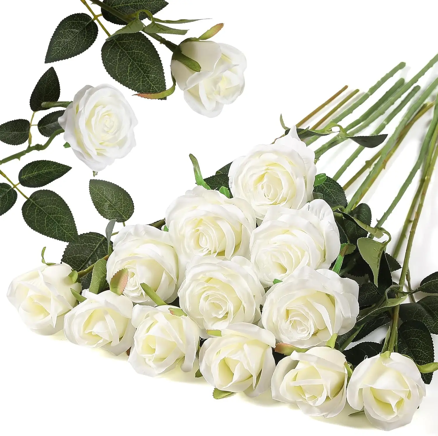 12PCS Artificial Silk Flowers Realistic Roses Bouquet Long Stem for Home Wedding Decoration Party