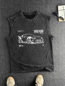 Men's Vintage Cotton Vest, Round Neck Sleeveless Casual Summer Top, Fitted Fashionable Design, Moderate Fabric Thickness