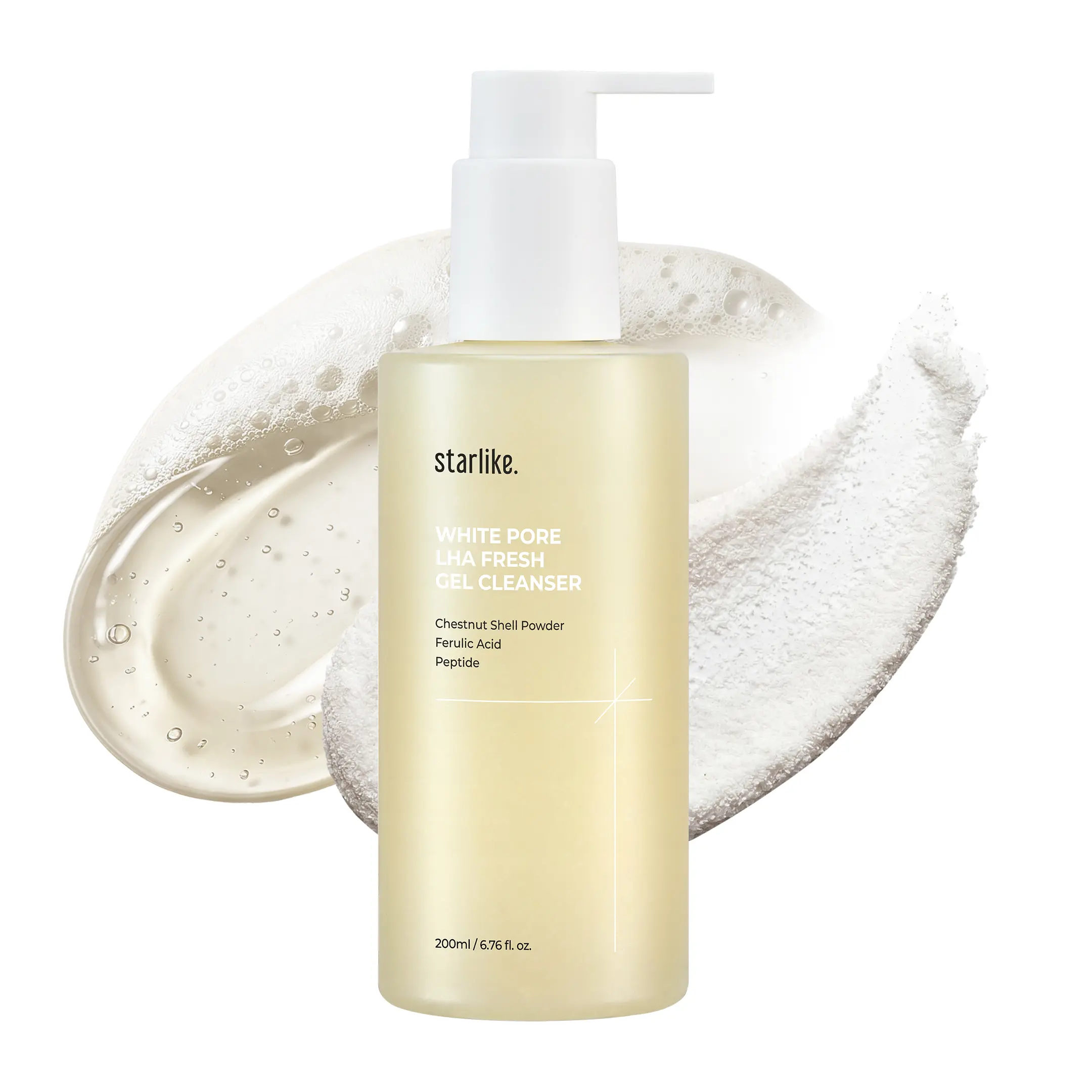 starlike White Pore LHA Fresh Gel Cleanser | Gel-to-Foam Cleanser with LHA & Grain Powder | Helps Reduce Whitehead Buildup | Makeup-Ready Skin | No Harsh Scrubbing | Korean Face Wash | 6.76 Fl oz