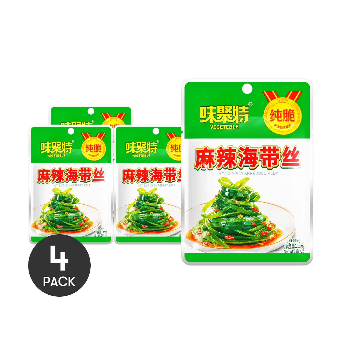 4 Pack Weijute Spicy Seaweed Strips 1.87oz Each - Chinese Mala Kelp Snack, Ready to Eat, Bold Flavor