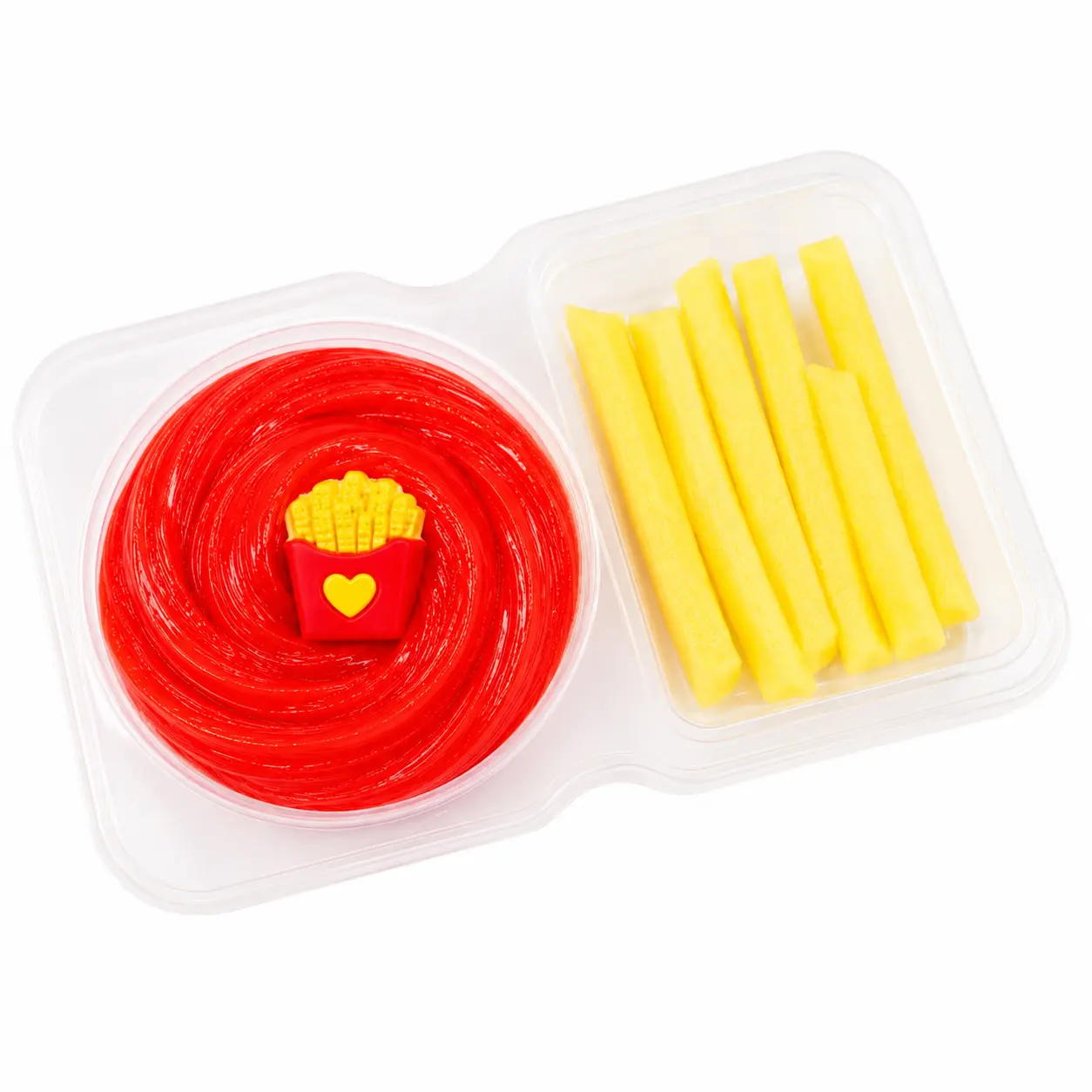 Fries & Ketchup Slime – Clear Glossy Strawberry Scented Fast Food Slime with Fry Charm
