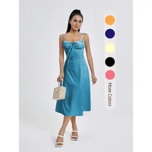 Women's Summer Corset Midi Dress Solid Color Sleeveless Bandage Party A-line Dress for Cocktail Nightclub Beach - Casual, Womenswear