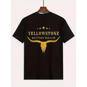 [100% Cotton] Yellowstone Dutton Ranch T-Shirt With Bold Bull Design For Western Lovers.