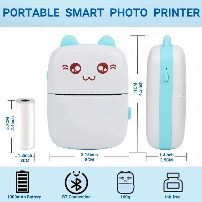Portable Mini Sticker Printer, USB Rechargeable Bluetooth-compatible Thermal Printer with Print Paper, Pocket Printer Portable for Notes, Pictures, Label, Memo, Christmas Gift Ideas, Stocking Stuffers, Printing Machine