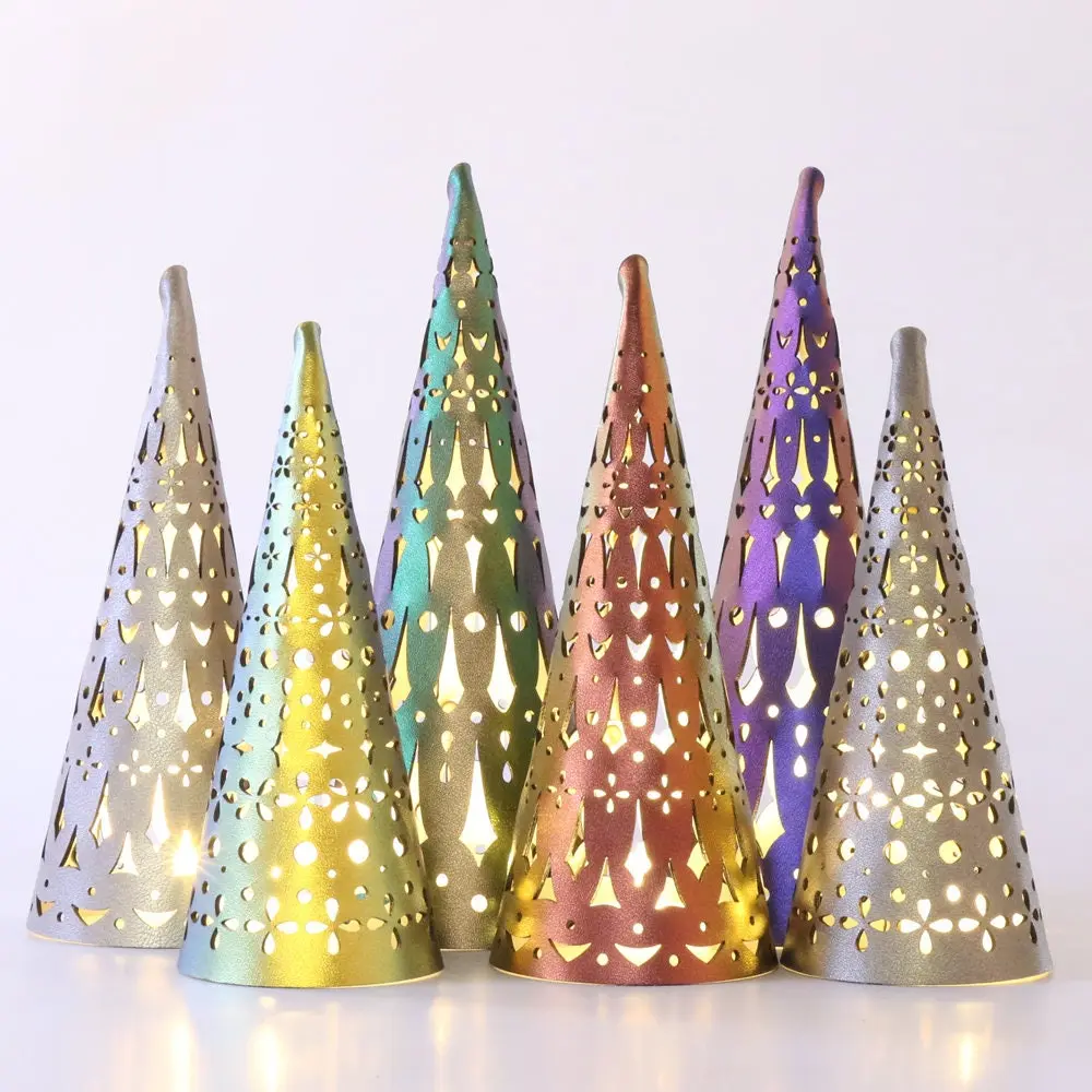 Mohop Holiday Tree Light Decorations - Set of 3 Handmade Vegan Leather Tea-Light Lanterns with Rivet Details
