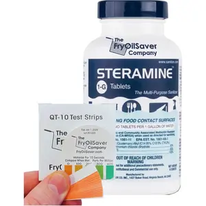 Sanitizer Tablets, Multi Purpose Sanitizing Tablets for Food Contact Surfaces, Kitchen & Restaurant Cleaning Supplies with 1x Test Kit of 15 QT-10 Test Strips (150 Tablets)
