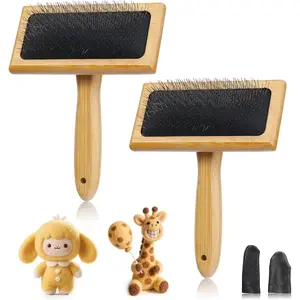 2 Pcs Large Wooden Wool Carders, Needle Felting Carding Brushes Tools with Finger Cots, Wool Needle Felting Brushes for Wool Felting, Spinning Crafts, Pet Grooming