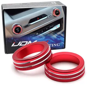 iJDMTOY 2pc Sports Red Aluminum Center Dashboard Stereo/Radio Volume Tune Switch Knob Cover Trims For Ford 2020-2024 Explorer (Pre-LCI Model)