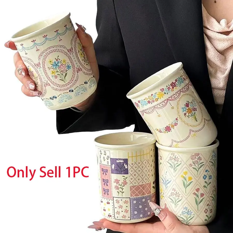 Handmade Ceramic Coffee Cup, Creamy Style Korean Simple Relief Cute Mug, Classic Floral Series, Aesthetic Drinkware, Perfect Gift for Home & Cafe, Coffee Mugs