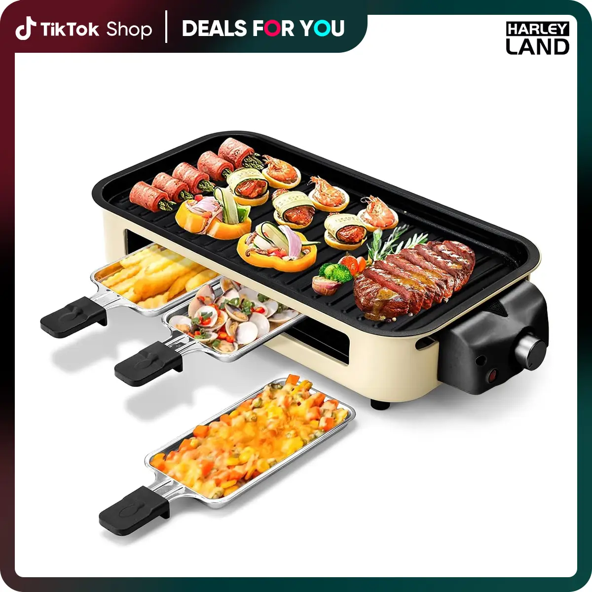 HarleyLand Electric Smokeless Indoor Grill, Non-Stick Cooking, Removable Temperature Control, Dishwasher Safe, Portable Korean BBQ Grill