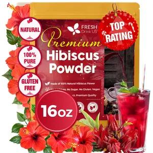 【FreshDrinkUS】 Premium 16oz Hibiscus Flower Powder, 100% Natural and Pure from Hibiscus Flowers, Natural Food Coloring, Hibiscus Flowers Tea, No Additives, No Gluten, No Sugar, Vegan