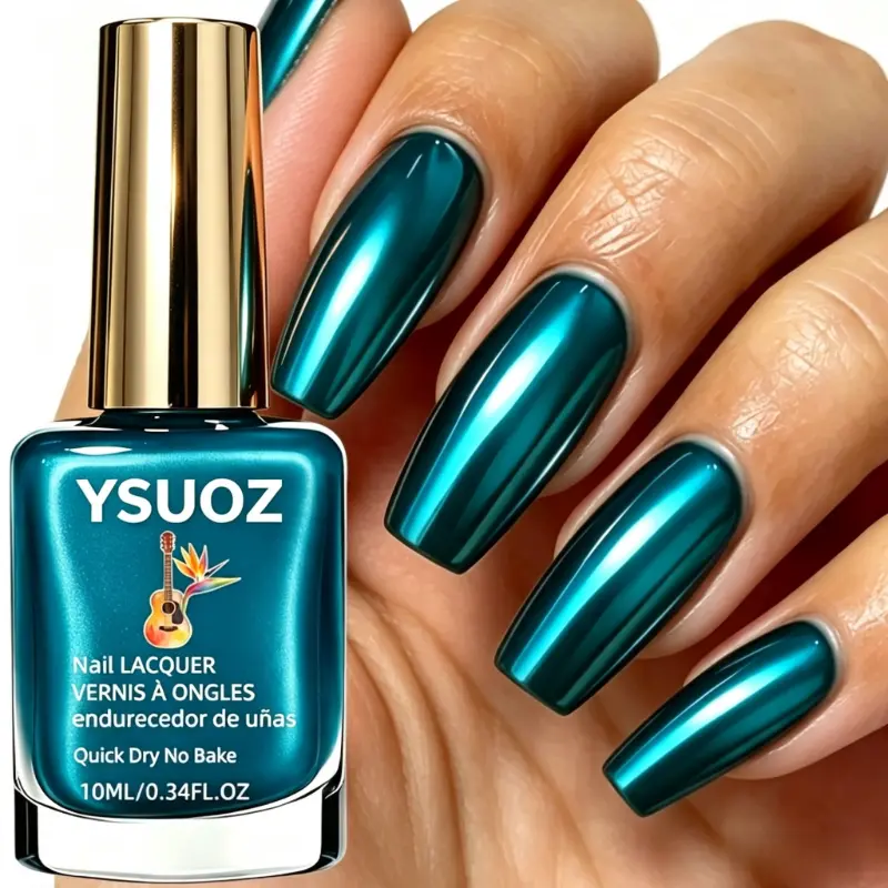 Liquid Metal Green Nail Polish, Naturally Dries, Perfectly Fits The Nail Surface. Suitable for All Scenarios Such As Daily Commuting, Workplace, Dating, Weddings, Students, Etc. 0.34oz, High Cost-Performance. Can Be Placed in a Portable Bag