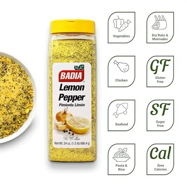 Badia Lemon Pepper Seasoning, 24 oz - Pepper, Garlic & Onion, Zesty Citrus Blend for Chicken, Seafood & Vegetables
